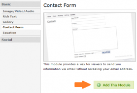 green Add This Module button under Contact Form