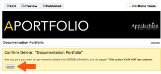 Click "Delete" on the confirmation notification to completely delete the ePortfolio.