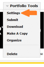 Portfolio tools menu with Settings selected