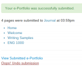 screenshot showing "Your e-Portfolio was successfully submitted"